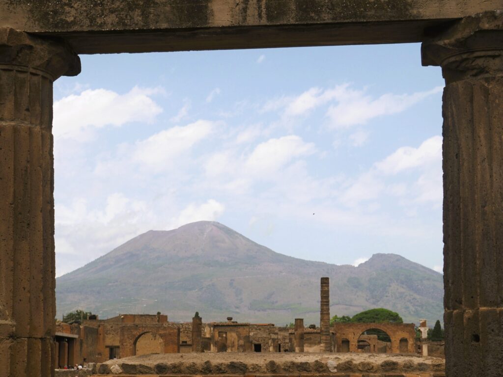 The Vesuvius volcano, as seen from the village it destroyed in AD 79.